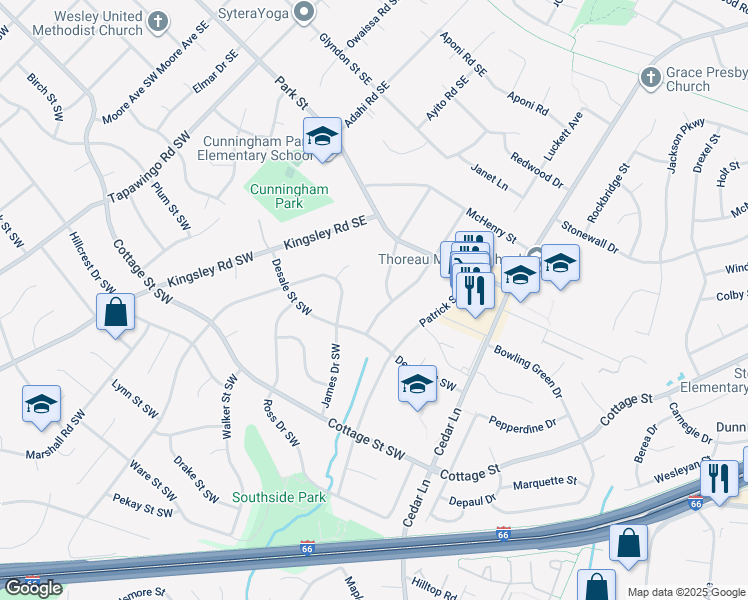 map of restaurants, bars, coffee shops, grocery stores, and more near 108 Casmar Street Southeast in Vienna