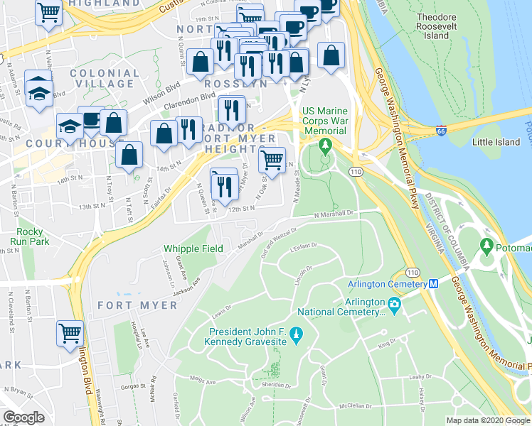 map of restaurants, bars, coffee shops, grocery stores, and more near 101 Independence Avenue Southeast in Washington