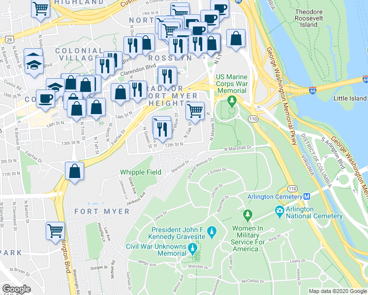 map of restaurants, bars, coffee shops, grocery stores, and more near 101 Independence Avenue Southeast in Washington