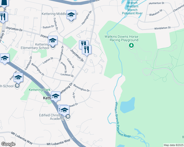 map of restaurants, bars, coffee shops, grocery stores, and more near 103 Firethorn Court in Kettering