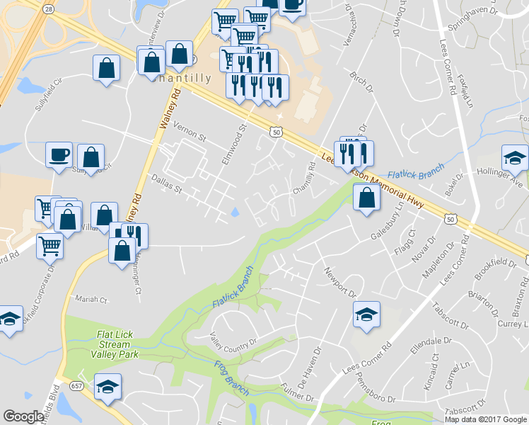 map of restaurants, bars, coffee shops, grocery stores, and more near 4107 Pleasant Meadow Court in Chantilly
