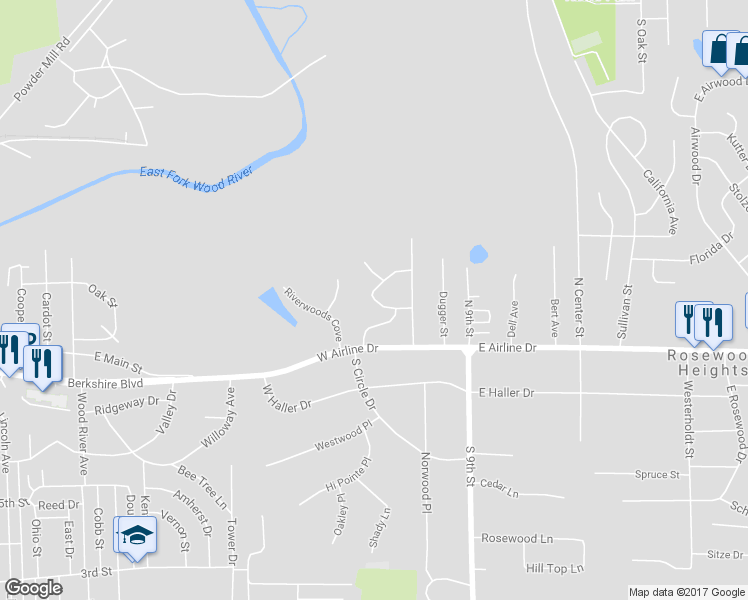 map of restaurants, bars, coffee shops, grocery stores, and more near 173 South Clearview Drive in East Alton