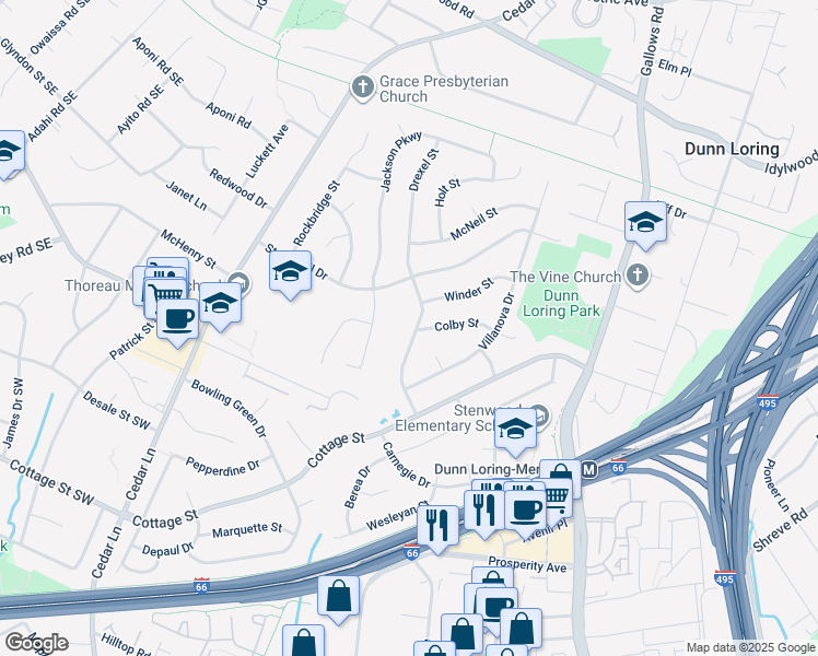 map of restaurants, bars, coffee shops, grocery stores, and more near 2514 Drexel Street in Vienna