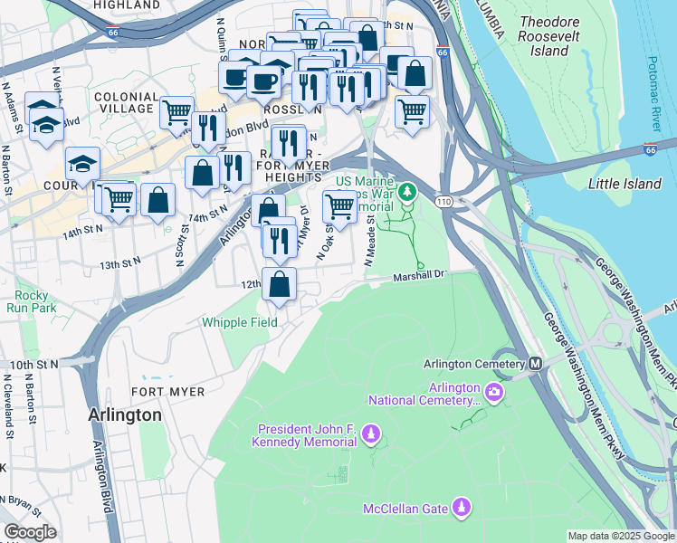 map of restaurants, bars, coffee shops, grocery stores, and more near 101 Independence Avenue Southeast in Washington