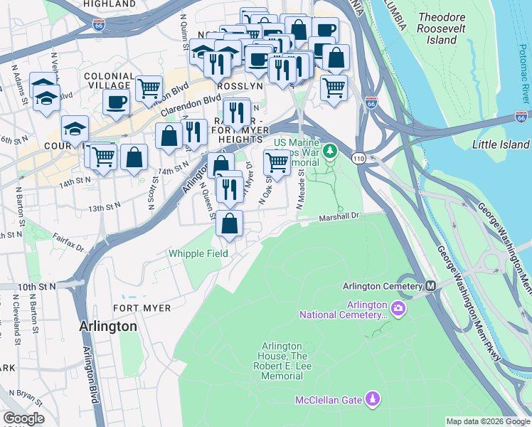 map of restaurants, bars, coffee shops, grocery stores, and more near 101 Independence Avenue Southeast in Washington