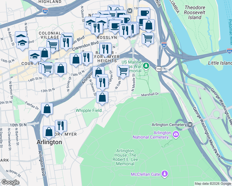 map of restaurants, bars, coffee shops, grocery stores, and more near 101 Independence Avenue Southeast in Washington