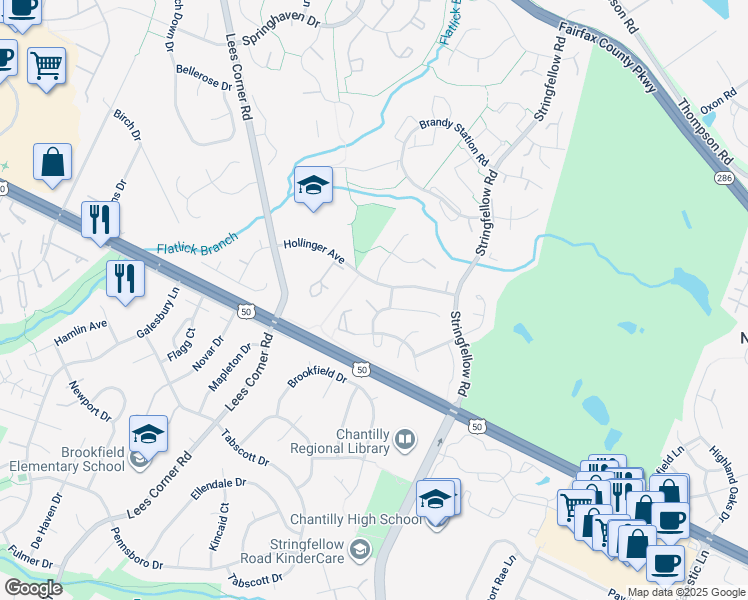 map of restaurants, bars, coffee shops, grocery stores, and more near 13331 Jasper Court in Fairfax
