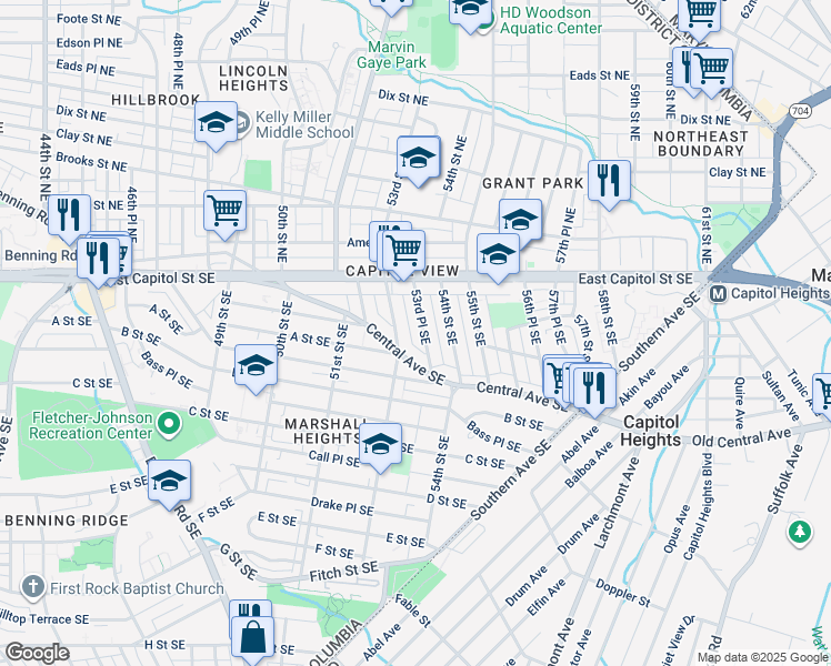 map of restaurants, bars, coffee shops, grocery stores, and more near 49 53rd Place Southeast in Washington