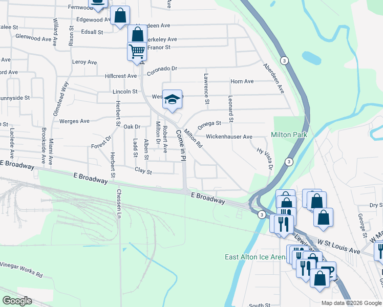 map of restaurants, bars, coffee shops, grocery stores, and more near in Alton