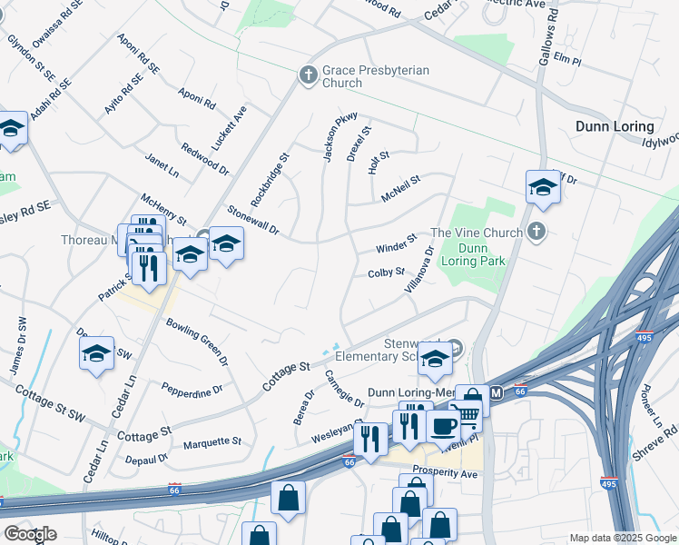 map of restaurants, bars, coffee shops, grocery stores, and more near 2514 Drexel Street in Vienna