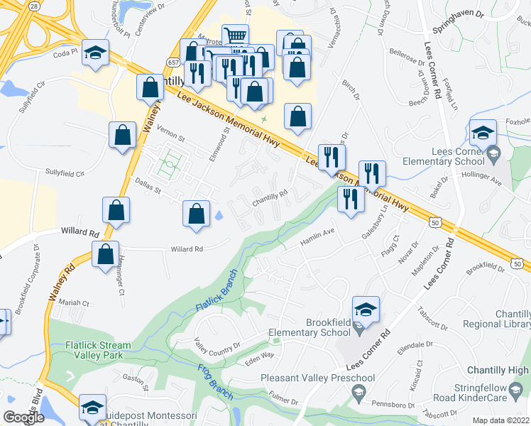 map of restaurants, bars, coffee shops, grocery stores, and more near 4139 Dawn Valley Court in Chantilly