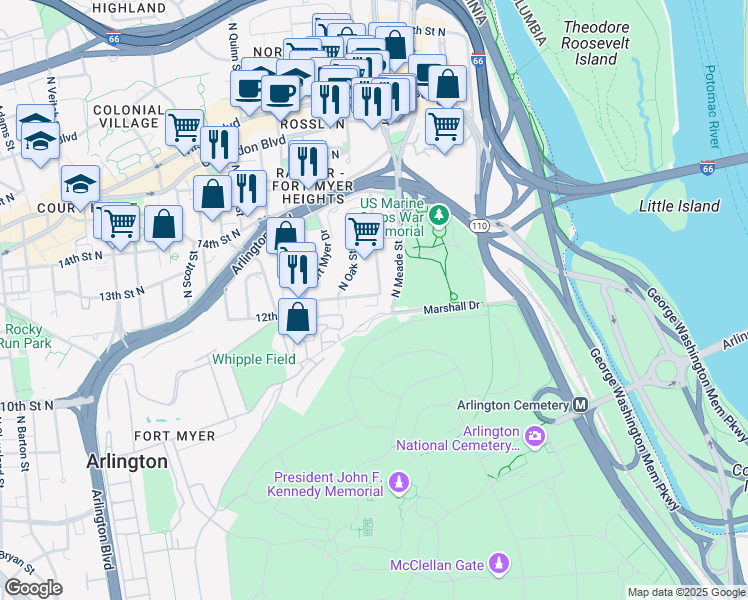 map of restaurants, bars, coffee shops, grocery stores, and more near 101 Independence Avenue Southeast in Washington