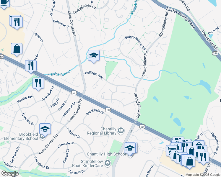 map of restaurants, bars, coffee shops, grocery stores, and more near 13329 Jasper Court in Fairfax