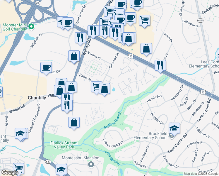 map of restaurants, bars, coffee shops, grocery stores, and more near 13978 Khalid Lane in Chantilly