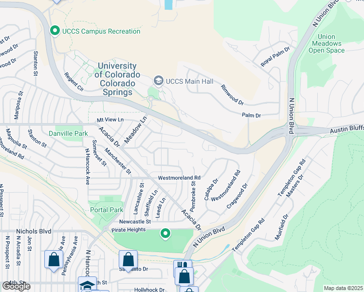 map of restaurants, bars, coffee shops, grocery stores, and more near 1735 Columbine Road in Colorado Springs