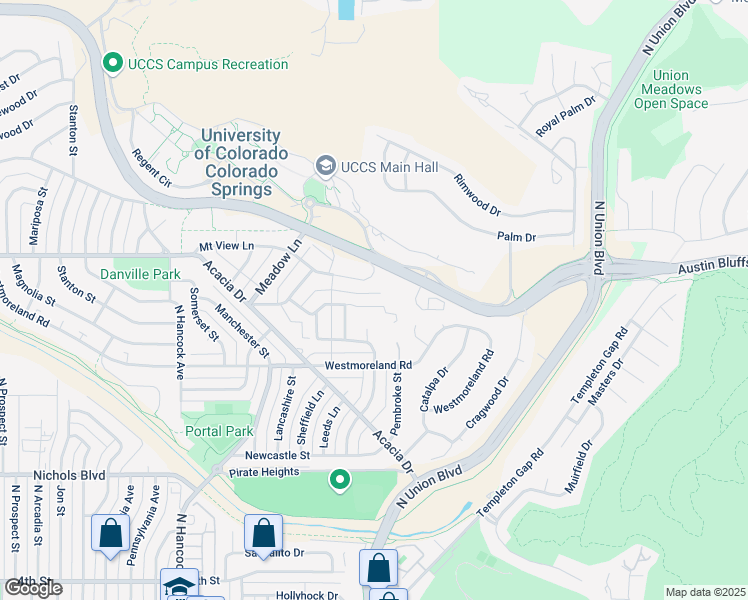 map of restaurants, bars, coffee shops, grocery stores, and more near 1735 Columbine Road in Colorado Springs
