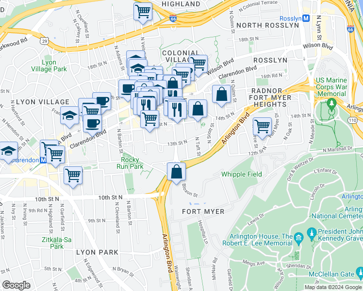 map of restaurants, bars, coffee shops, grocery stores, and more near 101 Independence Avenue Southeast in Washington