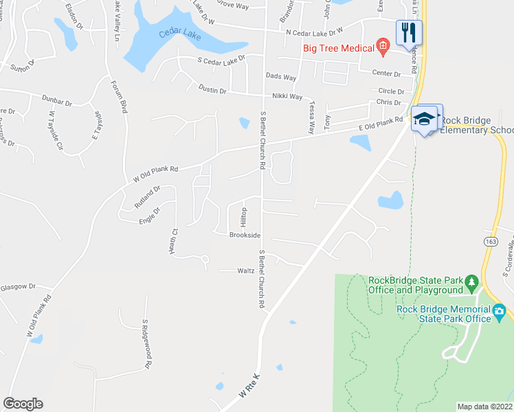 map of restaurants, bars, coffee shops, grocery stores, and more near 5579 South Bethel Church Road in Columbia