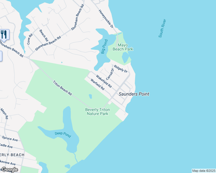 map of restaurants, bars, coffee shops, grocery stores, and more near 1533 Wakefield Road in Edgewater