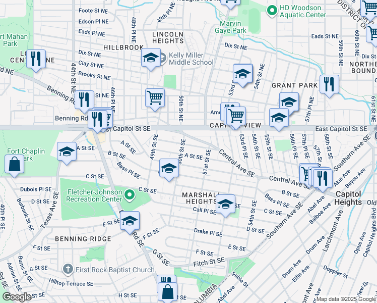 map of restaurants, bars, coffee shops, grocery stores, and more near 101 Independence Avenue Southeast in Washington
