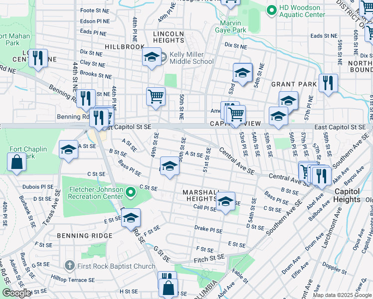 map of restaurants, bars, coffee shops, grocery stores, and more near 101 Independence Avenue Southeast in Washington