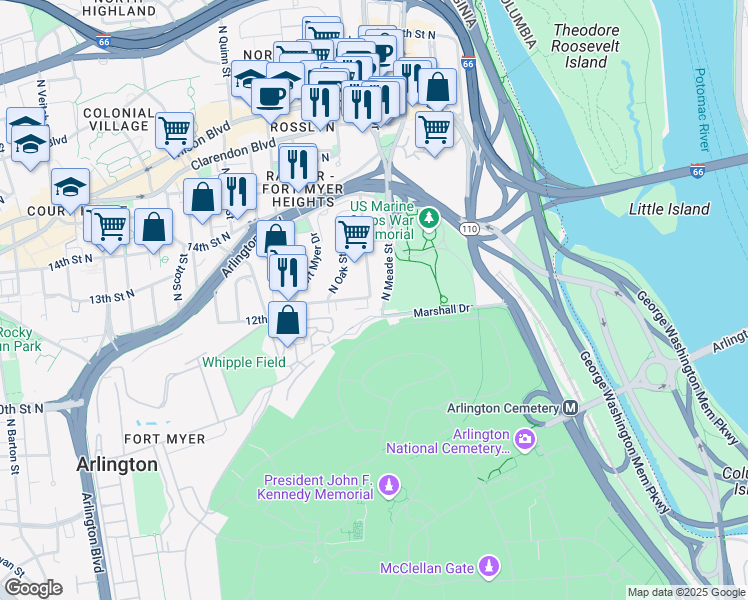 map of restaurants, bars, coffee shops, grocery stores, and more near 101 Independence Avenue Southeast in Washington