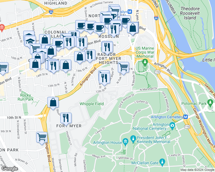 map of restaurants, bars, coffee shops, grocery stores, and more near 101 Independence Avenue Southeast in Washington