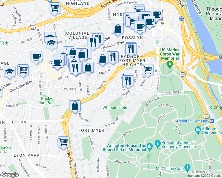 map of restaurants, bars, coffee shops, grocery stores, and more near 101 Independence Avenue Southeast in Washington