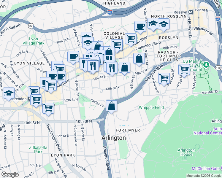 map of restaurants, bars, coffee shops, grocery stores, and more near 101 Independence Avenue Southeast in Washington