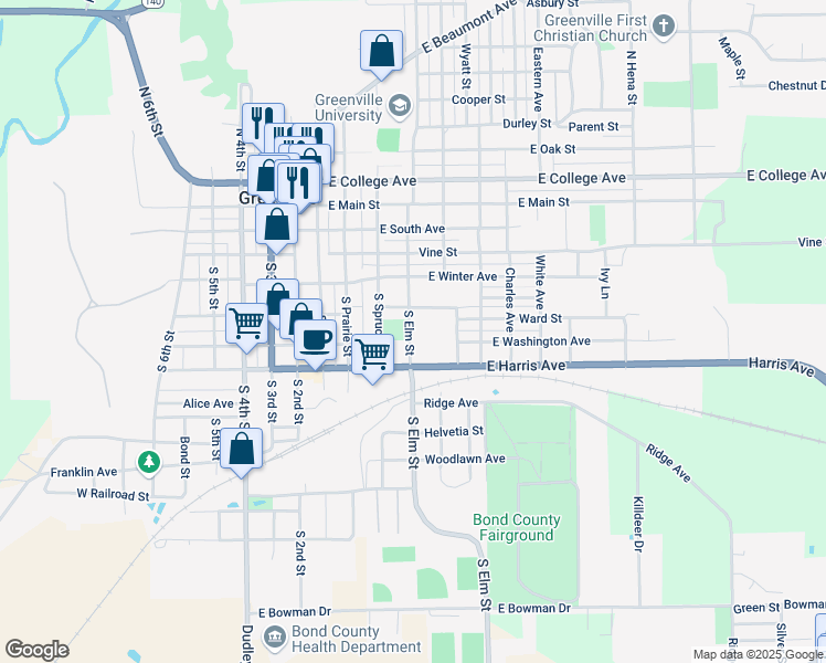 map of restaurants, bars, coffee shops, grocery stores, and more near in Greenville