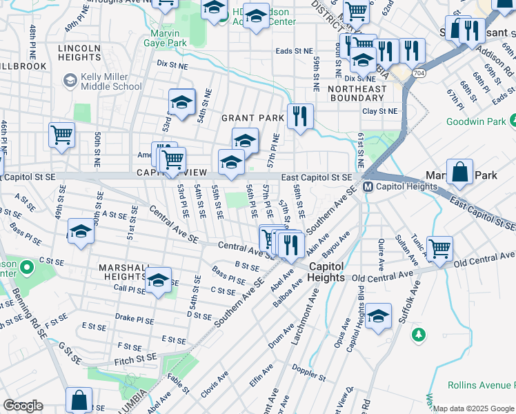 map of restaurants, bars, coffee shops, grocery stores, and more near 100 56th Place Southeast in Washington