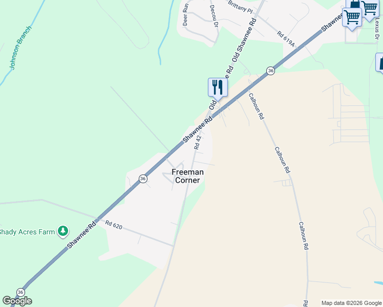 map of restaurants, bars, coffee shops, grocery stores, and more near 7107 Shawnee Road in Milford