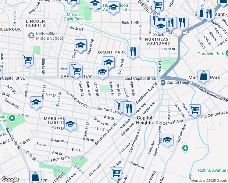 map of restaurants, bars, coffee shops, grocery stores, and more near 100 56th Place Southeast in Washington