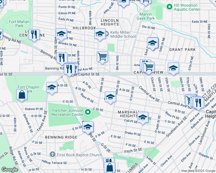 map of restaurants, bars, coffee shops, grocery stores, and more near 101 Independence Avenue Southeast in Washington