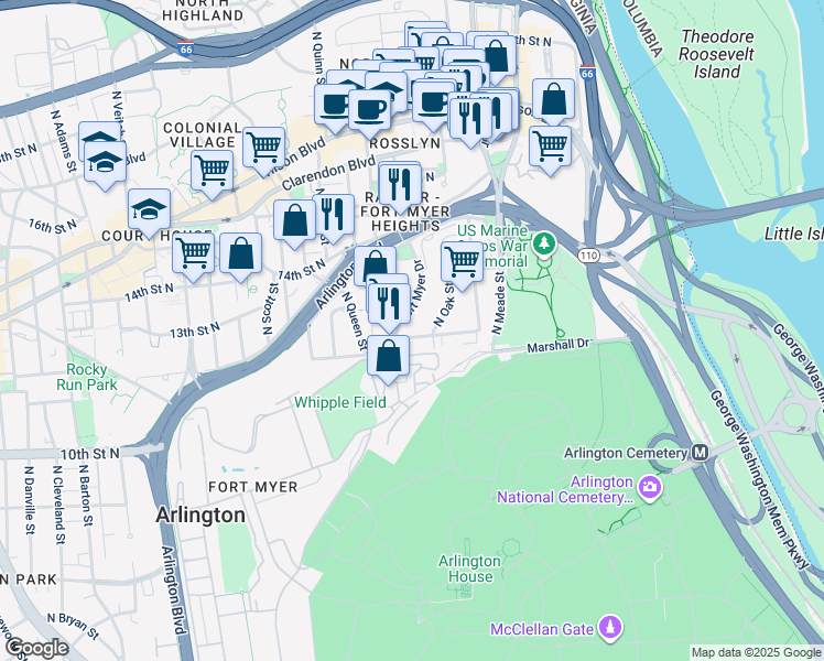 map of restaurants, bars, coffee shops, grocery stores, and more near 101 Independence Avenue Southeast in Washington
