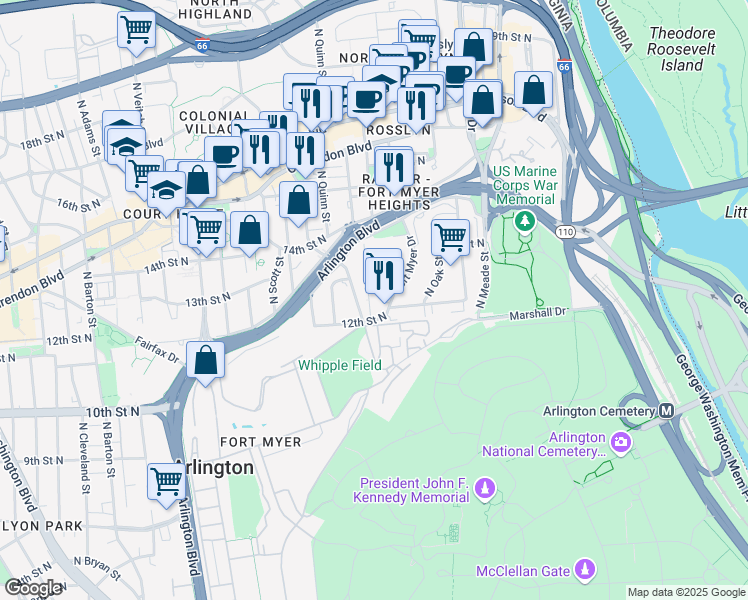 map of restaurants, bars, coffee shops, grocery stores, and more near 101 Independence Avenue Southeast in Washington