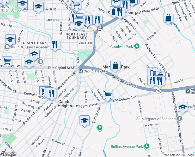 map of restaurants, bars, coffee shops, grocery stores, and more near 101 Independence Avenue Southeast in Washington