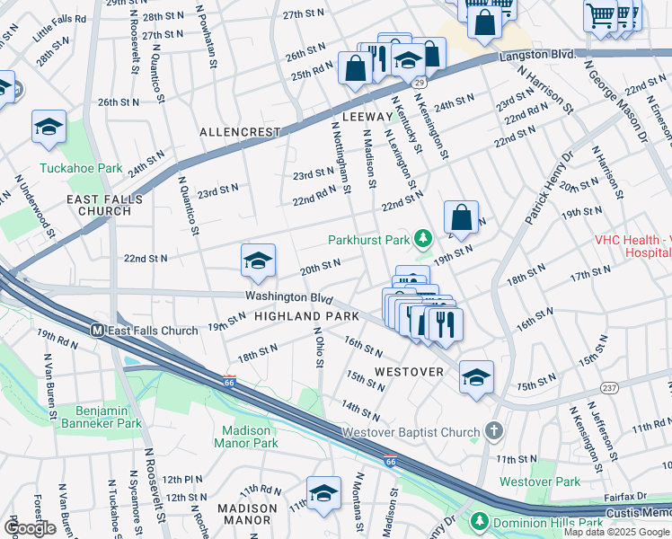 map of restaurants, bars, coffee shops, grocery stores, and more near 6030 20th Street North in Arlington