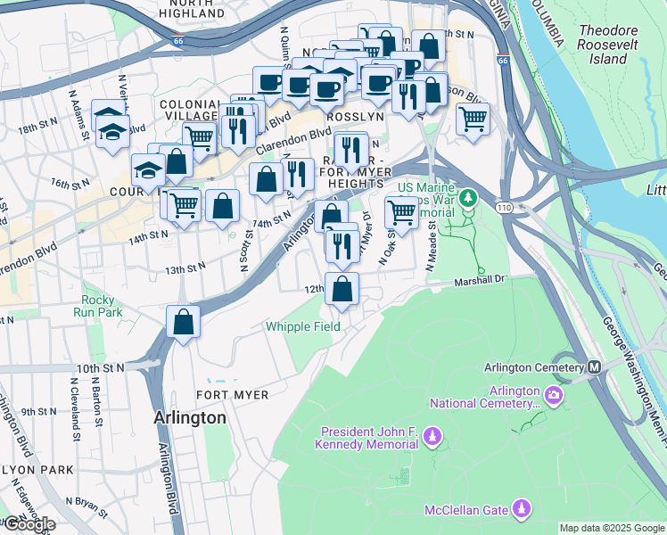 map of restaurants, bars, coffee shops, grocery stores, and more near 101 Independence Avenue Southeast in Washington