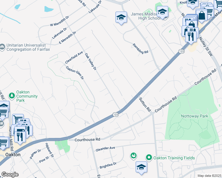 map of restaurants, bars, coffee shops, grocery stores, and more near 2691 Oak Valley Drive in Vienna