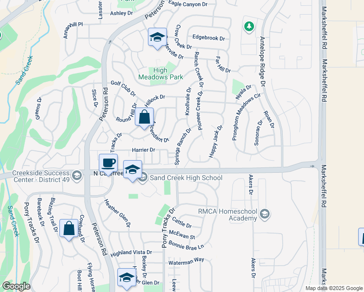 map of restaurants, bars, coffee shops, grocery stores, and more near 3868 Springs Ranch Drive in Colorado Springs
