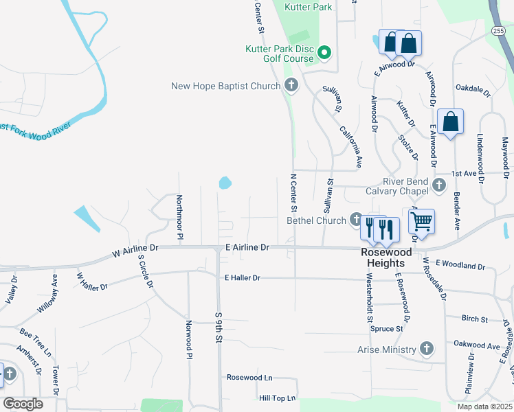 map of restaurants, bars, coffee shops, grocery stores, and more near 93 Dell Avenue in East Alton