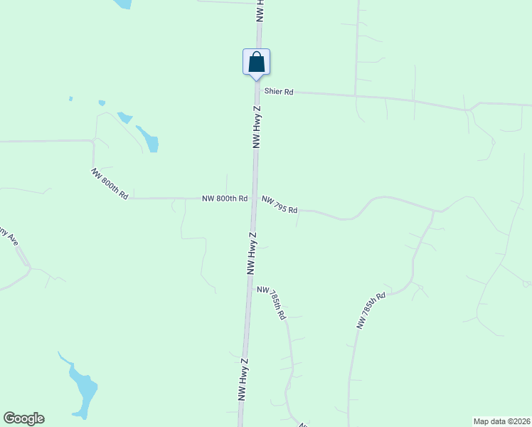 map of restaurants, bars, coffee shops, grocery stores, and more near 1657 Northwest 795 Road in Bates City