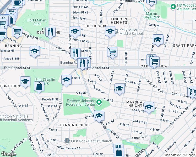 map of restaurants, bars, coffee shops, grocery stores, and more near 101 Independence Avenue Southeast in Washington