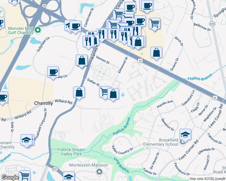 map of restaurants, bars, coffee shops, grocery stores, and more near 13996 Khalid Lane in Chantilly