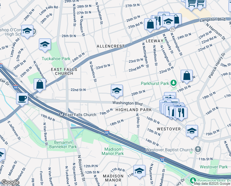 map of restaurants, bars, coffee shops, grocery stores, and more near 2013 North Potomac Street in Arlington