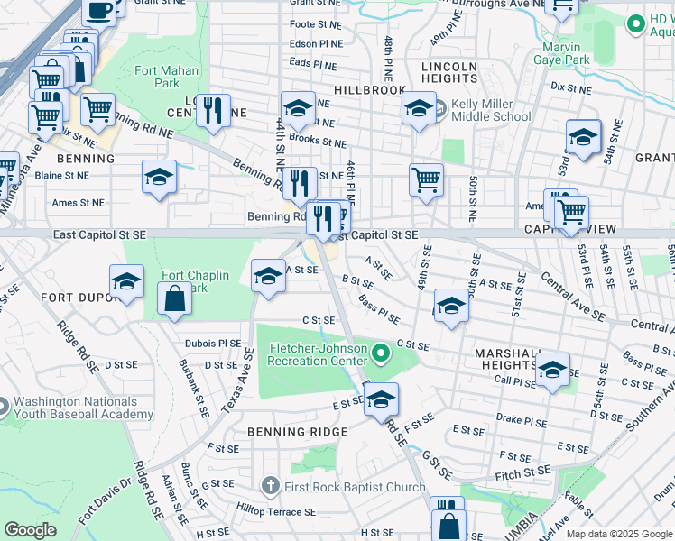 map of restaurants, bars, coffee shops, grocery stores, and more near 101 Independence Avenue Southeast in Washington