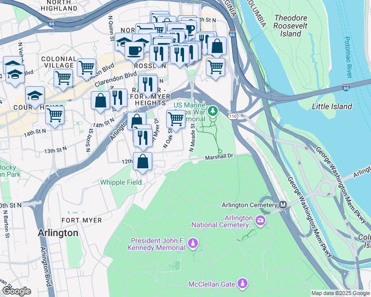 map of restaurants, bars, coffee shops, grocery stores, and more near 101 Independence Avenue Southeast in Washington