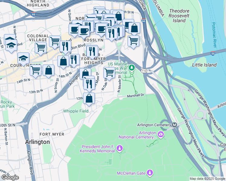 map of restaurants, bars, coffee shops, grocery stores, and more near 101 Independence Avenue Southeast in Washington