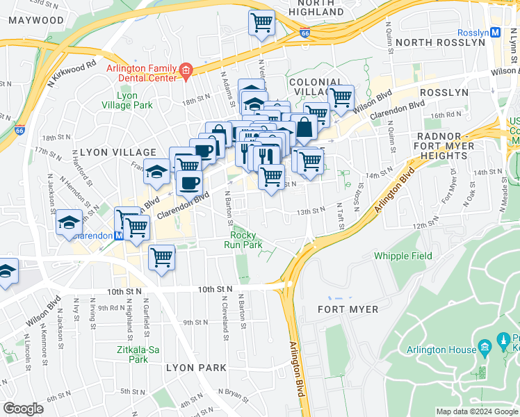 map of restaurants, bars, coffee shops, grocery stores, and more near 101 Independence Avenue Southeast in Washington